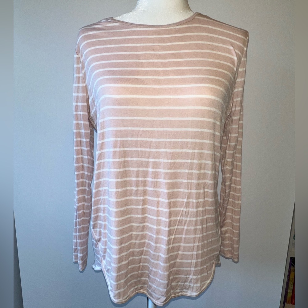 Loft size S pastel pink with white stripe long sleeve tunic
